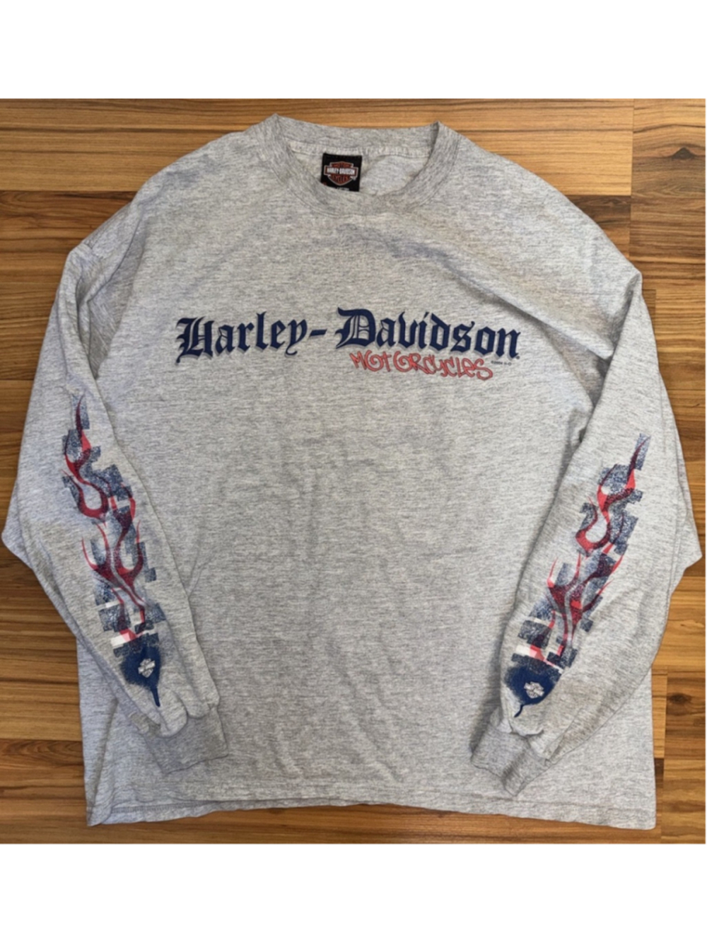Vintage Y2K Harley Davidson Flame Long Sleeve Shirt XL Vacaville USA Biker